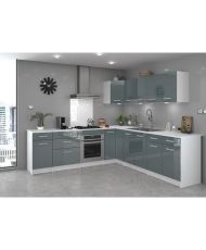 Meuble de cuisine bas d'angle avec plan de travai88 x 88 cm - Gris brillant