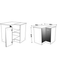 Meuble de cuisine bas d'angle avec plan de travai88 x 88 cm - Gris brillant