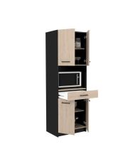 Buffet de cuisine IDEM - chêne et noir - 4 portes + 1 tiroir - 60 x 42 x 177 cm