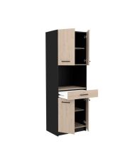 Buffet de cuisine IDEM - chêne et noir - 4 portes + 1 tiroir - 60 x 42 x 177 cm