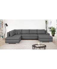 Umwandelbares Panorama-Ecksofa – 7 Sitze – INDIAN – Stoff 100 % Polyester – Grau – 360 x 228 cm