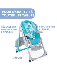 Chaise Haute Polly Easy - CHICCO - Tucano - Réglable - Bébé - Bleu