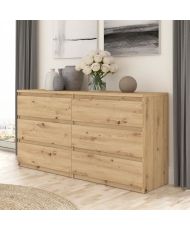 Commode CHELSEA 6 tiroirs - 154 cm x 42,2 x 79,9 - chêne artisan