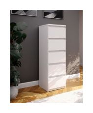 CHELSEA Kommode 5 Schubladen – 41,8 x 42,2 x 128,1 cm – Mattweiß