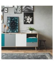 Buffet bas - chêne sonoma et blanc - Style scandinave - 3 portes - CUBA - 180 cm