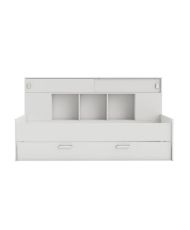 Letto estraibile per bambini Sherwood - Testiera integrata con ripiani - Bianco perla - 90 x 200 cm