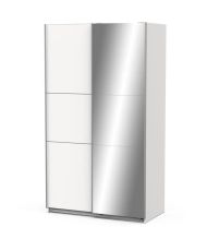 Armoire de chambre - 2 Portes coulissantes - Miroir - Blanc mat