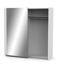 Armoire de chambre - 2 portes coulissantes - Blanc mat - Avec miroir
