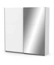 Armoire de chambre - 2 portes coulissantes - Blanc mat - Avec miroir