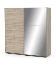  Kleiderschrank Kronberg aus Eiche – 2 Schiebetüren + Spiegel – 194,5 x 59,9 x 203 cm