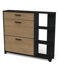 COBBLER shoe cabinet - 12 Pairs - oak - 2 Flaps + 1 Drawer + 3 Niches - 120 x 24.4 x 104.3 cm