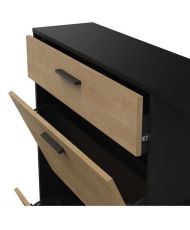 COBBLER shoe cabinet - 12 Pairs - oak - 2 Flaps + 1 Drawer + 3 Niches - 120 x 24.4 x 104.3 cm