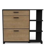 COBBLER shoe cabinet - 12 Pairs - oak - 2 Flaps + 1 Drawer + 3 Niches - 120 x 24.4 x 104.3 cm