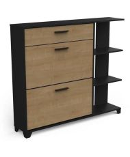 COBBLER shoe cabinet - 12 Pairs - oak - 2 Flaps + 1 Drawer + 3 Niches - 120 x 24.4 x 104.3 cm
