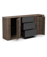 Enfilade MONACO - chêne et noir - 2 Portes + 3 Tiroirs - 206 x 44,9 x 94 cm
