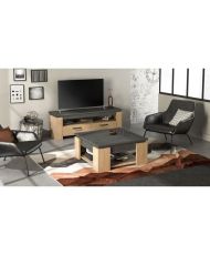Table basse carrée AUSTIN - chêne Hamilton et Sidewalk - 80 x 80 x 37,2 cm 