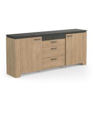 Enfilade AUSTIN - 2 portes + 3 tiroirs - chêne Hamilton et Sidewalk - 203,8 x 42 x 87,8 cm 