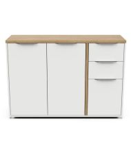 ACCESS Sideboard – 3 Türen + 2 Schubladen – Hamilton-Eiche und Weiß – 121,5 x 39,6 x 85,6 cm