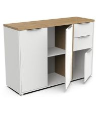 Enfilade ACCESS - 3 portes + 2 tiroirs - chêne Hamilton et Blanc - 121,5 x 39,6 x 85,6 cm 