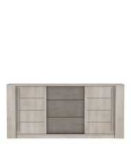 Enfilade ANTIBES 2 portes coulissantes + 3 tiroirs - chêne champagne et béton beige - 206 x 44.9 x 94 cm 