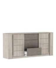 ANTIBES sideboard 2 sliding doors + 3 drawers - champagne oak and beige concrete - 206 x 44.9 x 94 cm