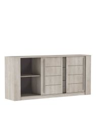  ANTIBES sideboard 2 sliding doors + 3 drawers - champagne oak and beige concrete - 206 x 44.9 x 94 cm