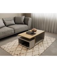  Mesa de centro rectangular ACCESS - 3 Nichos - Roble Hamilton y blanco - 91,8 x 50 x 36 cm