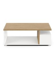  Mesa de centro rectangular ACCESS - 3 Nichos - Roble Hamilton y blanco - 91,8 x 50 x 36 cm