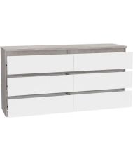 Commode CHELSEA 6 Tiroirs - Couleur blanc/béton clair - 154 x 42,2 x 79,9 cm