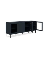 Meuble TV - CARACAS - 180 x 68 x 40 cm -2 portes vitrées + 2 portes - Bleu navy