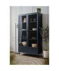 Hoher Buffetschrank - Caracas - 2 Glastüren und 2 Schubladen - 100 x 40 x 183 cm - Marineblau