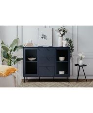 Buffet salle à manger CARACAS - bleu navy - 2 portes vitrées + 3 tiroirs - 120 x 90 x 40 cm