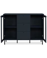 Buffet salle à manger CARACAS - bleu navy - 2 portes vitrées + 3 tiroirs - 120 x 90 x 40 cm