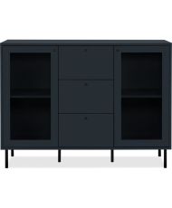 Buffet salle à manger CARACAS - bleu navy - 2 portes vitrées + 3 tiroirs - 120 x 90 x 40 cm