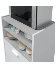 Meuble micro-ondes TIDY - Blanc artik béton - 2 Portes + 1 Tiroir - 92 x 59 x 40 cm