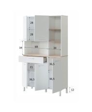 Küchenschrank KIRA – Kunstweiß und kanadische Eiche – 5 Türen + 1 Schublade – 186 x 108 x 40 cm