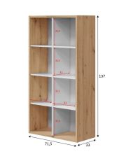 Libreria scaffale NOA - Bianco e rovere - 8 scomparti - 137 x 71,5 x 33 cm