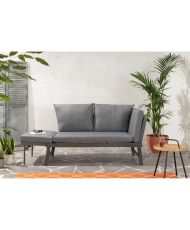Banquette de jardin multifonction en aluminium avec coussins - Gris foncé