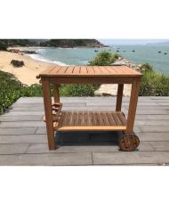 Desserte de jardin à roulettes en bois d'eucalyptus - 93 x 49 x 74 cm - Avec porte-bouteilles