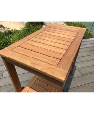 Desserte de jardin à roulettes en bois d'eucalyptus - 93 x 49 x 74 cm - Avec porte-bouteilles