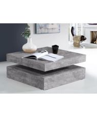 Quadratischer drehbarer Couchtisch – Spanplatte – hellgrauer Beton – Klassisch – 78 x 78 x 35,4 cm
