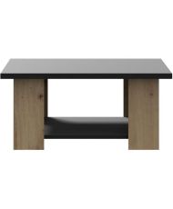 PILVI Couchtisch 2 Tabletts – Melaminpartikel – Eiche und Schwarz – 67 x 67 x 31 cm