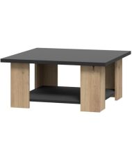 Table basse PILVI 2 Plateaux - Particules mélaminé - chêne et noir - 67 x 67 x 31 cm