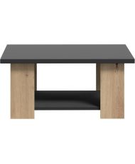 Table basse PILVI 2 Plateaux - Particules mélaminé - chêne et noir - 67 x 67 x 31 cm