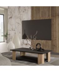 PILVI Couchtisch 2 Tabletts – Melaminpartikel – Eiche und Schwarz – 110 x 60 x 31 cm