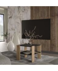 Table basse PILVI 2 Plateaux - Particules mélaminé - chêne et noir - 55 x 55 x 45 cm