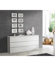 Commode CHELSEA 6 Tiroirs - Couleur blanc mat - 154 x 42,2 x 79,9 cm