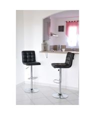 CRUNC2 tabourets de bar - Simili noir - Structure en métal chromé - 41,5 x 48 cm