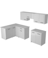 Komplette Eckküche – Weißes Melamin – Glänzend weiße Polymerfront – 290 x 150 cm