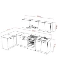 Komplette Eckküche – Weißes Melamin – Glänzend weiße Polymerfront – 290 x 150 cm